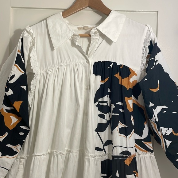 Anthropologie forever that girl puff sleeve shirt dress white & black fl… - Picture 4 of 10